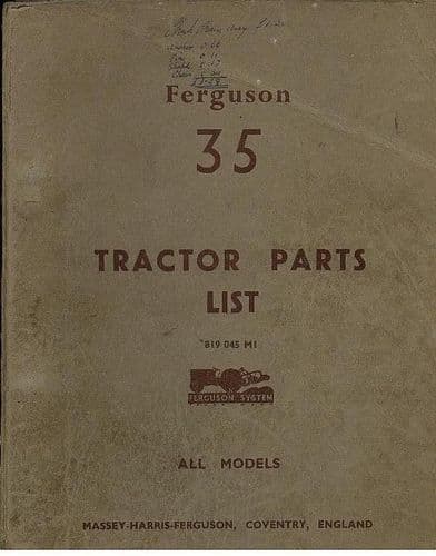 Ferguson Tractor 35 Parts Manual - Covers All Models