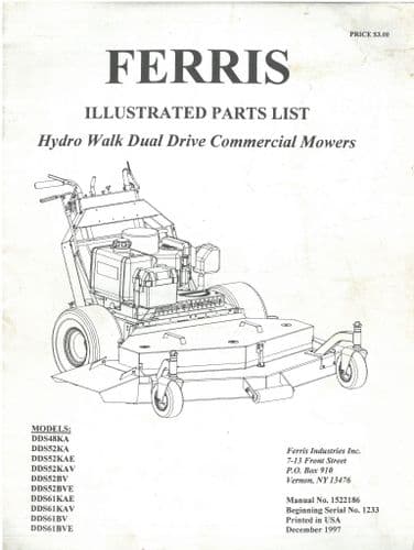 Ferris Hydrowalk Dual-Drive 48" 52" 61" Commercial Mower Parts Manual - ORIGINAL