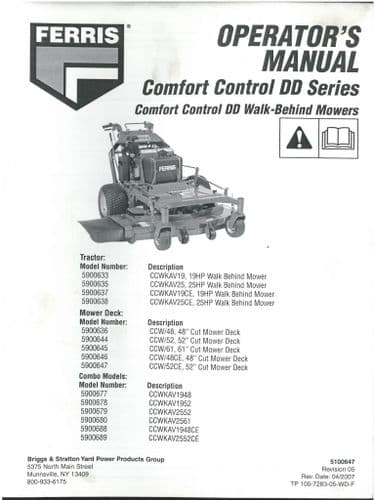 Ferris Walk Behind Mower Comfort Control DD Operators Manual