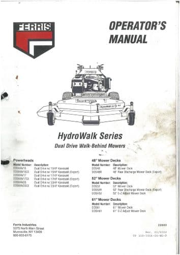 Ferris Walk Behind Mower Hydro Walk Series Operators Manual