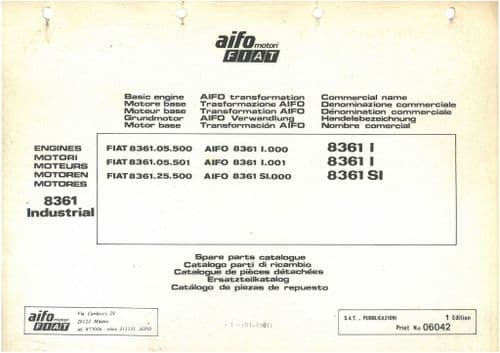 Fiat Aifo Diesel Engine Type 8361 I & 8361 SI Parts Manual