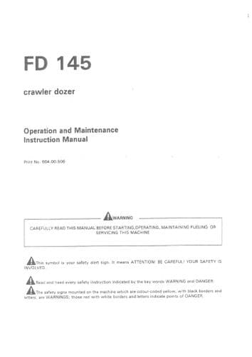 Fiat Allis Crawler Dozer FD145 Operators Manual - FD 145