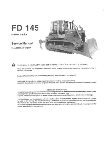 Fiat Allis Crawler Dozer FD145 Workshop Service Manual - FD 145