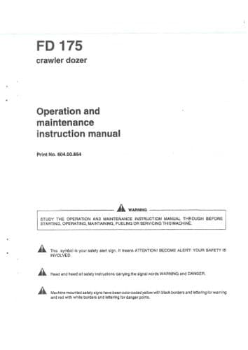 Fiat Allis Crawler Dozer FD175 Operators Manual - FD 175