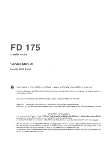 Fiat Allis Crawler Dozer FD175 Workshop Service Manual - FD 175