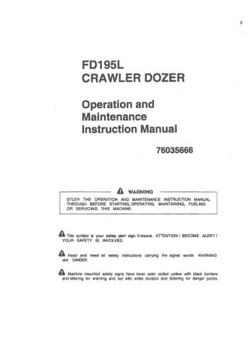 Fiat Allis Crawler Dozer FD195L Operators Manual - FD195 FD 195L 195 L