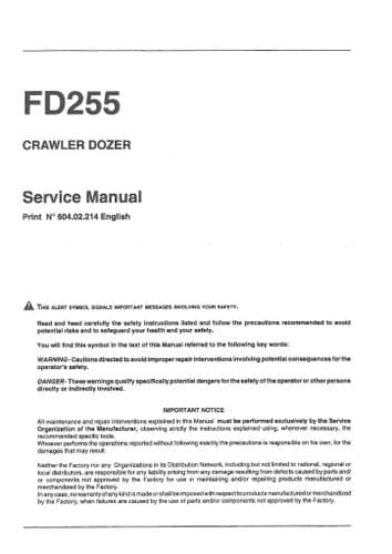 Fiat Allis Crawler Dozer FD255 Workshop Service Manual - FD 255