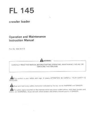 Fiat Allis Crawler Loader FL145 Operators Manual - FL 145