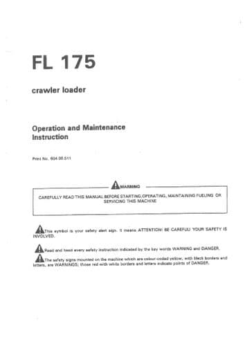 Fiat Allis Crawler Loader FL175 Operators Manual - FL 175