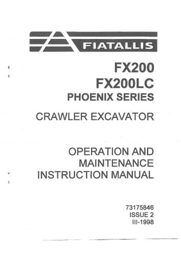 Fiat Allis Excavator FX200 & FX200LC Phoenix Series Operators Manual - FX200 LC
