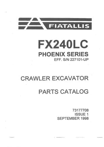 Fiat Allis Excavator FX240LC Phoenix Series Parts Manual - FX240 LC