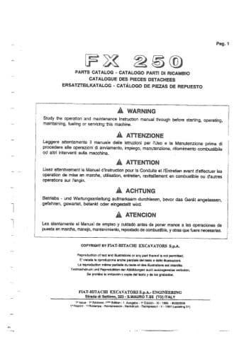 Fiat Allis Excavator FX250 Parts Manual