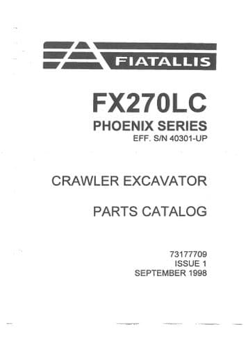 Fiat Allis Excavator FX270LC Phoenix Series Parts Manual - FX270 LC