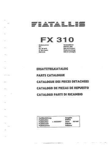 Fiat Allis Excavator FX310 Parts Manual