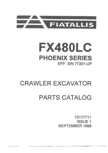 Fiat Allis Excavator FX480LC Phoenix Series Parts Manual - FX480 LC