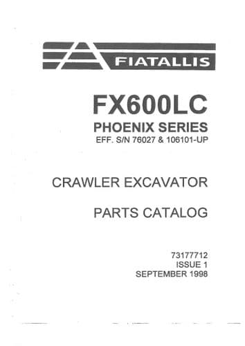 Fiat Allis Excavator FX600LC Phoenix Series Parts Manual - FX600 LC