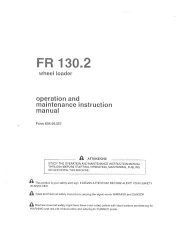 Fiat Allis Wheel Loader FR130.2 Operators Manual - FR 130.2