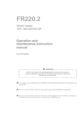Fiat Allis Wheel Loader FR220.2 Operators Manual - FR 220.2