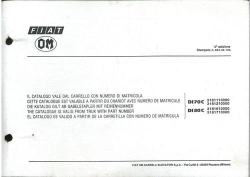 Fiat Forklift Truck D170C & D180C Parts Manual
