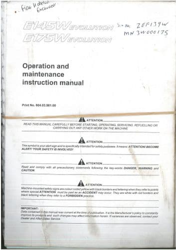 Fiat Kobelco Excavator E145W E175W Evolution Operators Manual