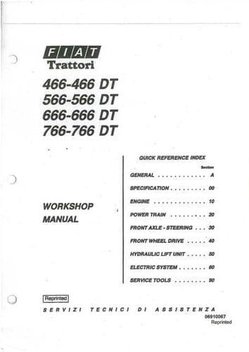 Fiatagri Fiat Tractor 466 566 666 766 & DT Service Workshop Manual