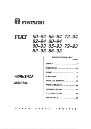 Fiatagri Fiat Tractor 60-94 65-94 72-94 82-94 88-94  Service Workshop Manual