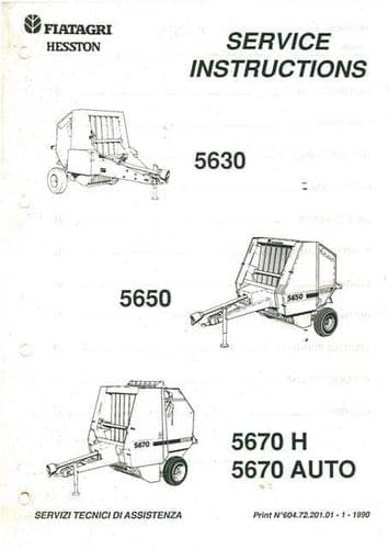 Fiatagri Hesston 5630 5650 5670H 5670 Auto Round Baler Service Workshop Manual - Rounder