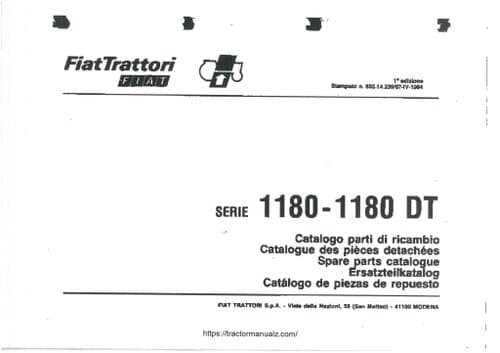 FiatTratori Fiat Tractor 1180 1180DT Parts Manual