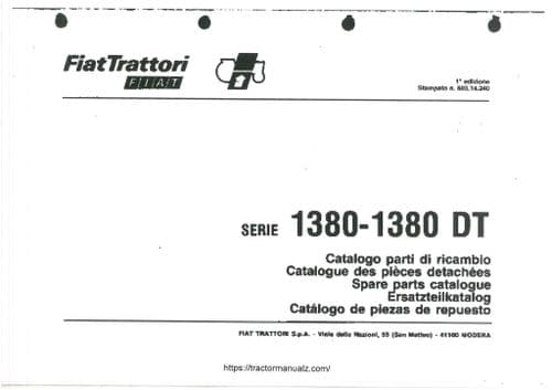 FiatTratori Fiat Tractor 1380 1380DT Parts Manual