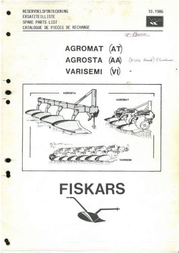 Fiskars Agromat (AT), Agrosta (AA) Varismi (VI) Plough Parts Manual