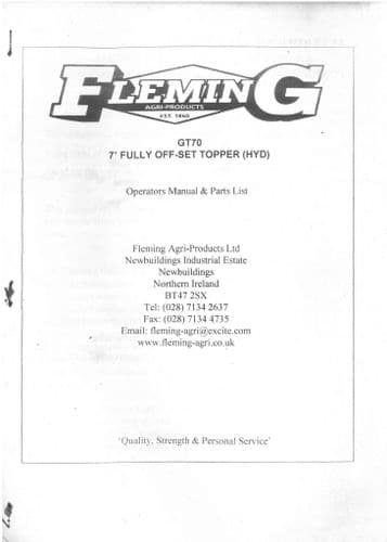Fleming GT70 7' Off Set Topper (HYD) Operators Manual & Parts List GT 70