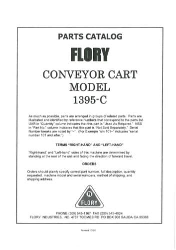 Flory Conveyor Cart 1395C Parts Manual