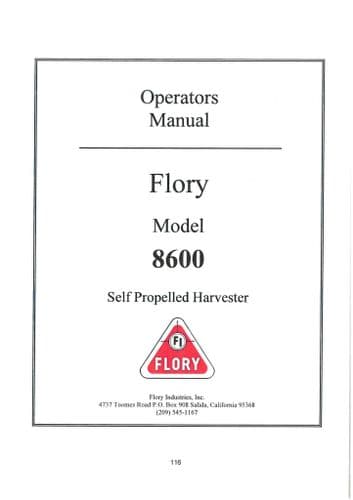 Flory Self Propelled Harvester 8600 Operators Manual