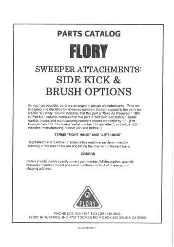 Flory Sweeper Side Kick & Brush Attachements Parts Manual