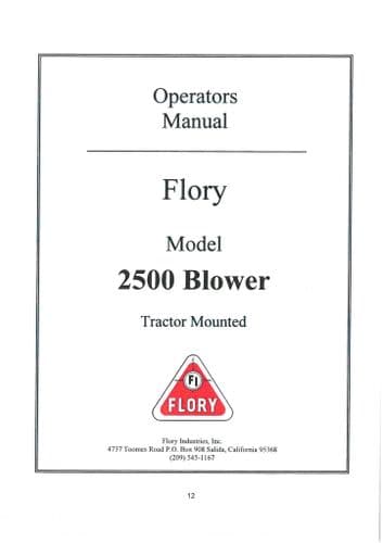 Flory Tractor Mounted Blower 2500 Operators Manual