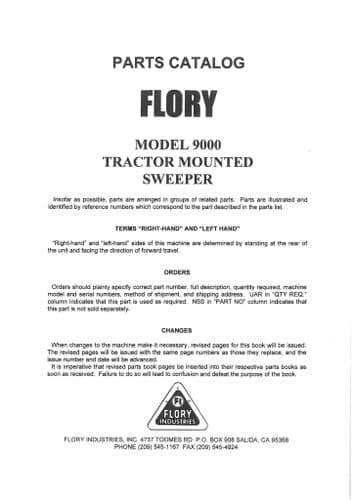 Flory Tractor Mounted Sweeper 9000 Parts Manual