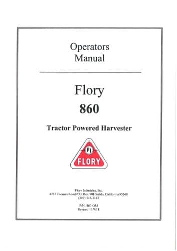 Flory Tractor Powered Harvester 860 Operators Manual