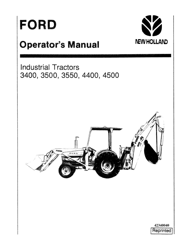 Ford Digger Backhoe Loader 3400 3500 3550 4400 4500 Operators Manual