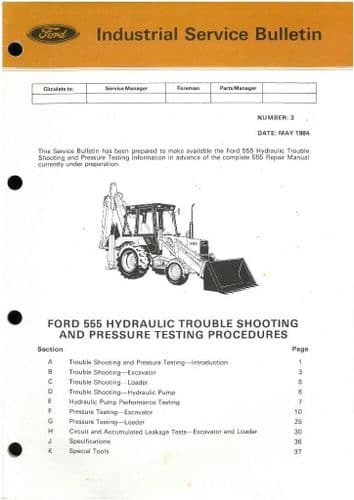 Ford Digger Loader Backhoe 555 Hydraulic Trouble Shooting Procedures Bulletin - May 1984