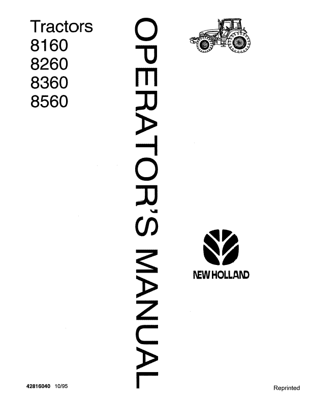 Ford New Holland Tractor 8160 8260 8360 8560 Operators Manual