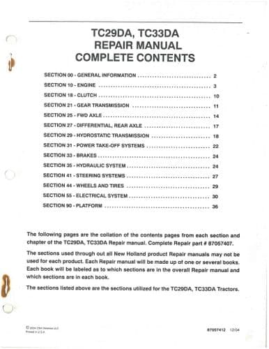 Ford New Holland Tractor TC29DA TC33DA Service Workshop Repair Manual