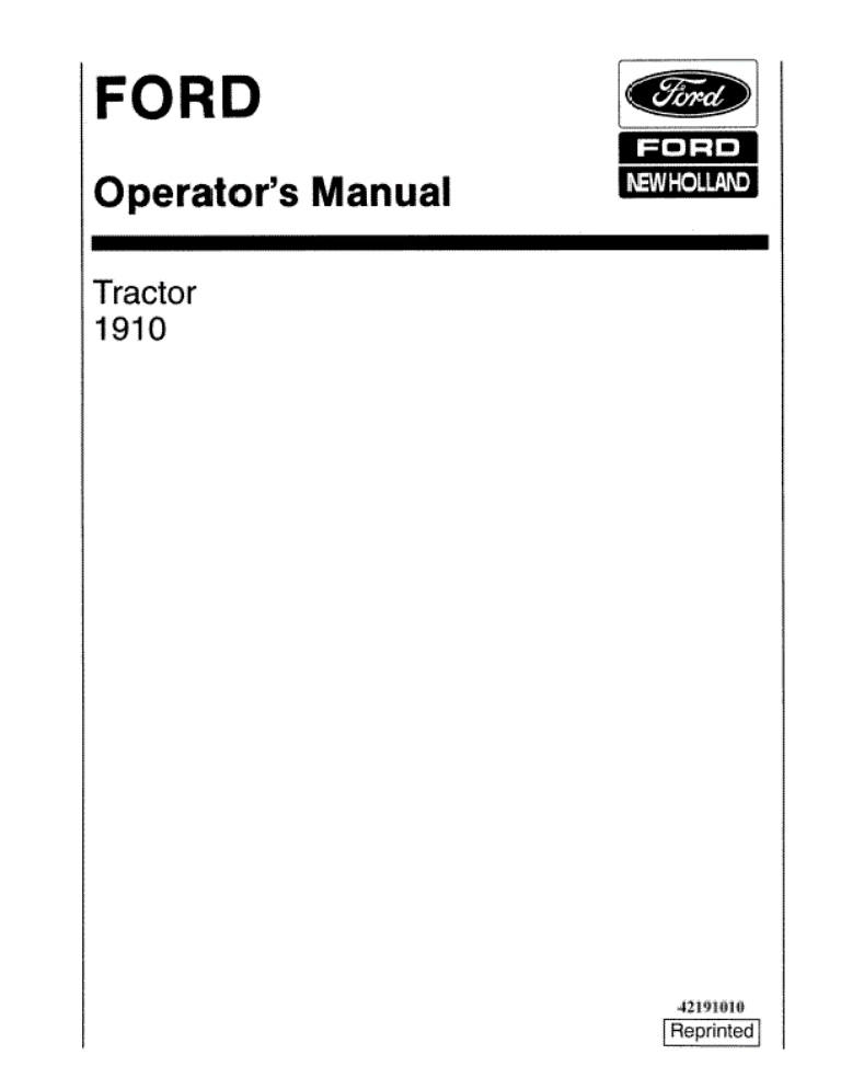 Ford Tractor 1910 Operators Manual