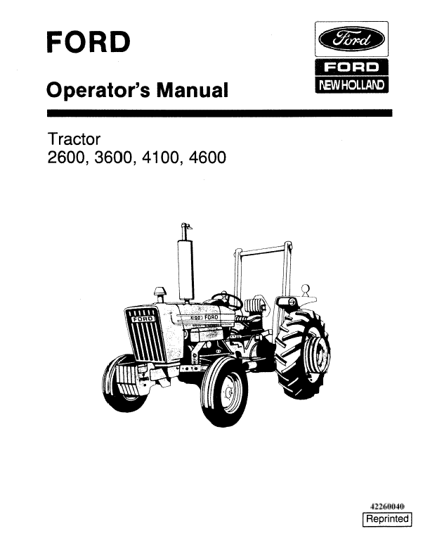 Ford Tractor 2600 3600 4100 4600 Operators Manual.