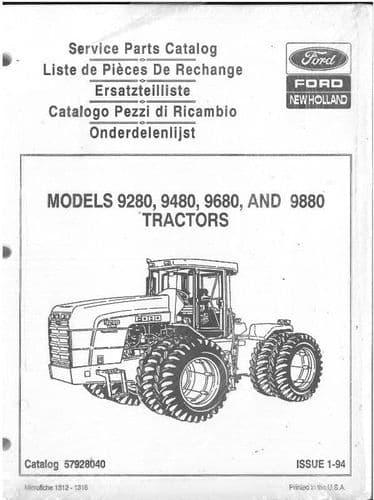 Ford Tractor 9280 9480 9680 9880 Parts Manual