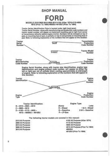 Ford Tractor I&T 2310 2600 2610 3600 3610 4100 4600 4610 Workshop Service Manual