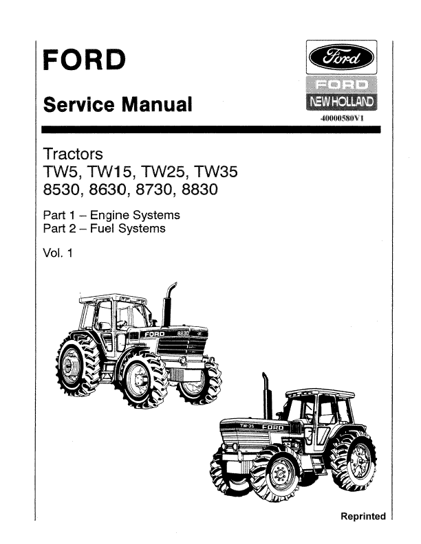 Ford Tractor TW5 TW15 TW25 TW35 8530 8630 8730 8830 Service Workshop Manual