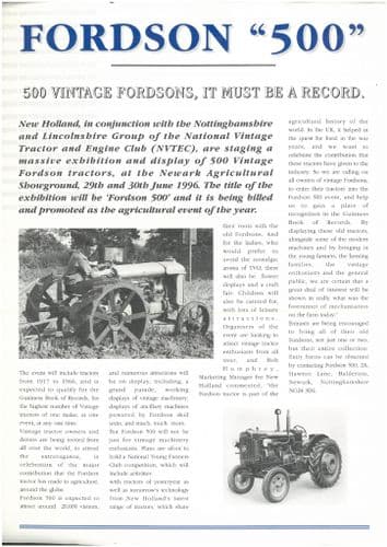 Fordson Tractor 500 Event Souvenir Brochure - JUNE 1996 -