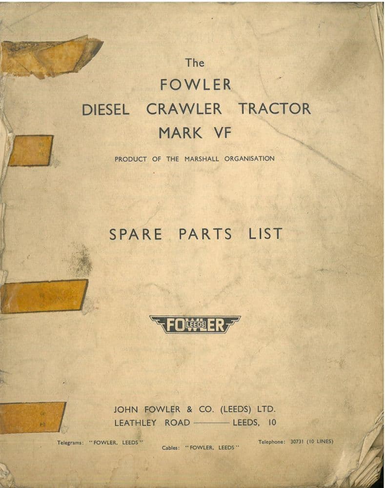 Fowler Crawler Tractor Mark VF Parts Manual ORIGINAL MANUAL