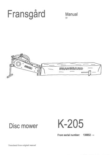 Fransgard Disc Mower K205 Operators Manual