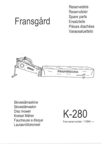 Fransgard Disc Mower K280 Parts Manual